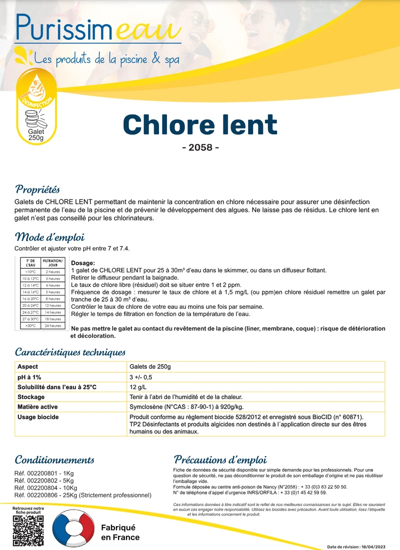 GALETS DE CHLORE LENT 250g